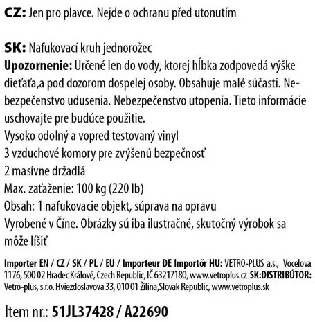 Vetro-Plus Nadmuchiwany koło Jednorożec, 218 x 160x 120 cm