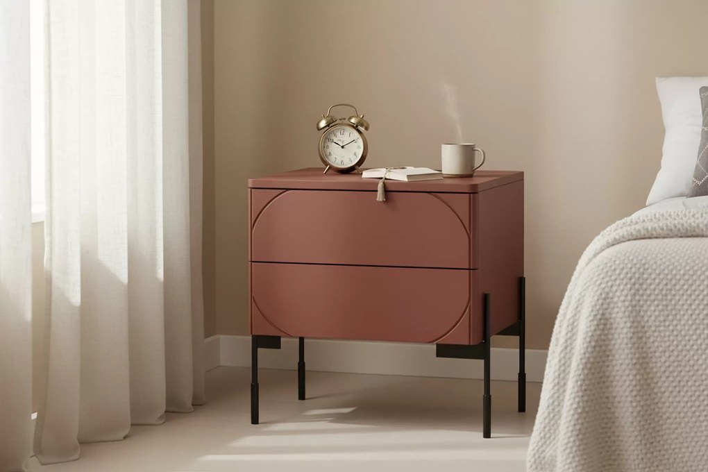 Szafka nocna z dwoma szufladami Sonatia na metalowych nogach 45 cm - burgund