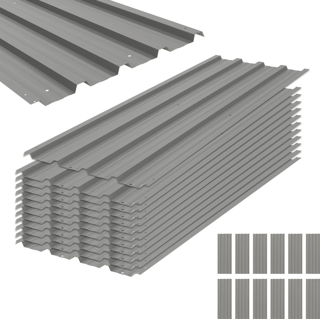 Outsunny 12 szt. blach trapezowych 129x45cm 7m² ocynkowana blacha dachowa 0,25 mm odporna na warunki atmosferyczne Jasnoszary | Aosom PL