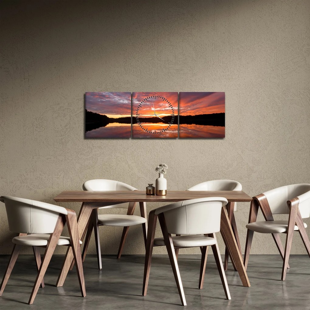 Obraz - Zachód słońca nad jeziorem (z zegarem) (90x30 cm)