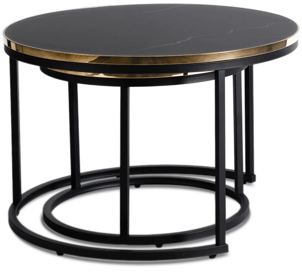 Zestaw Stolików Kawowych ARON 70 cm/50 cm Czarny Marmur Glamour