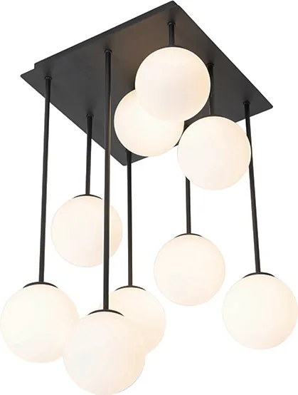 Nowoczesna lampa sufitowa czarna z opalowym szkłem 9-świateł - Athens