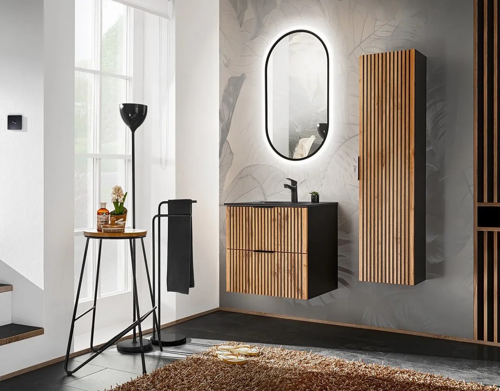Szafka pod umywalkę XILO BLACK WOTAN 82 60cm czarna/dąb COMAD