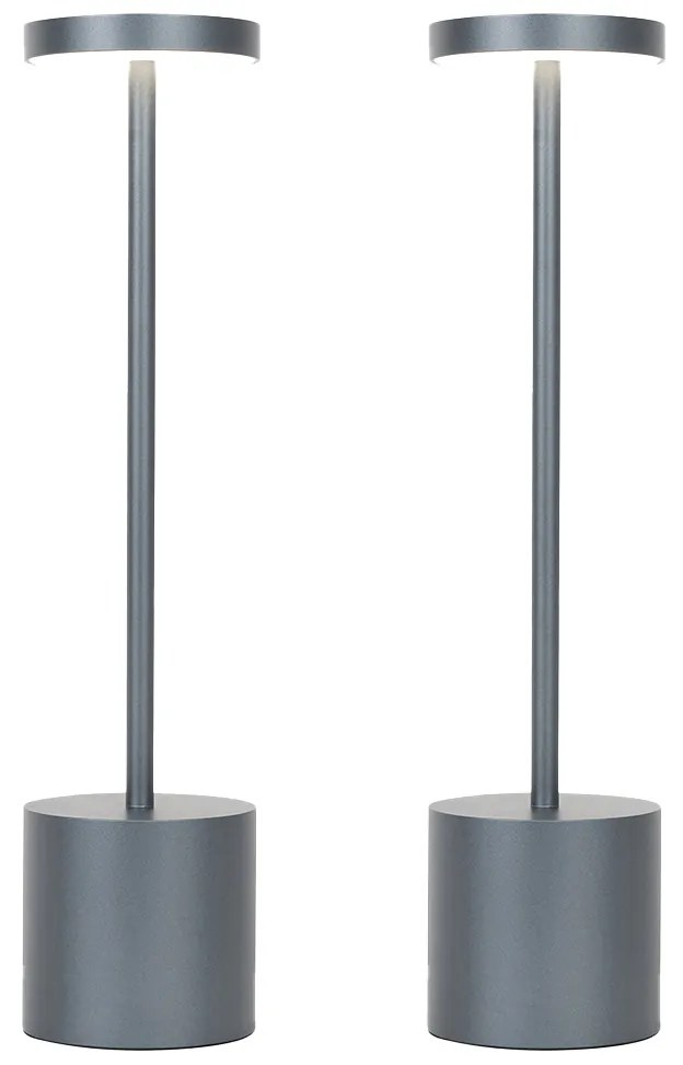 Zewnetrzna Zestaw 2 lamp stołowych zewnętrznych szarych ze ściemniaczem, akumulatorowe - DupontDesignerski Oswietlenie zewnetrzne