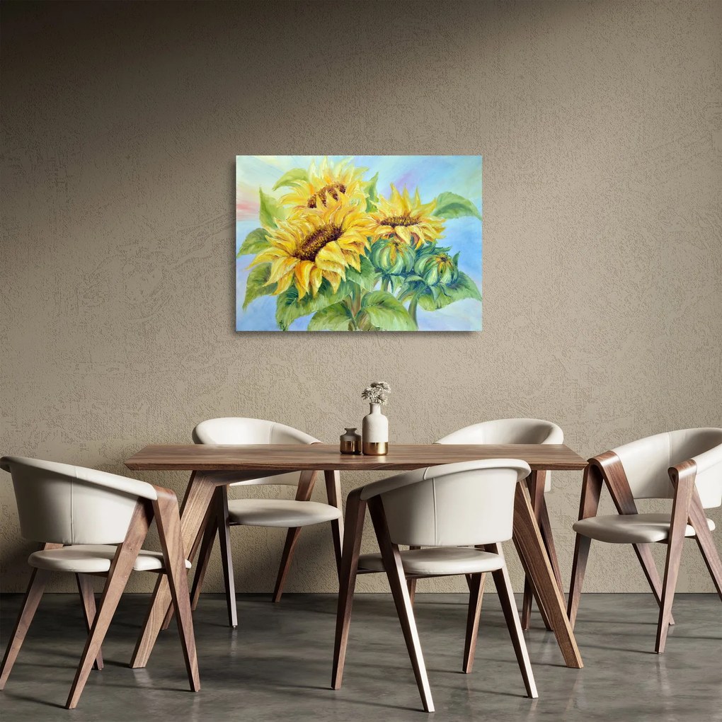 Obraz na szkle kwitnących słoneczników (70x50 cm)