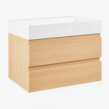 Zestaw Wiszących Mebli Łazienkowych Z Drewna I Forniru Jesionowego Zintegrowany Z Umywalką Ona Naturalna & Bezlusterkowiec & Bez - Sklum