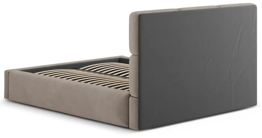Jasnobrązowe tapicerowane łóżko dwuosobowe ze schowkiem ze stelażem 160x200 cm Libera – Windsor &amp; Co Sofas