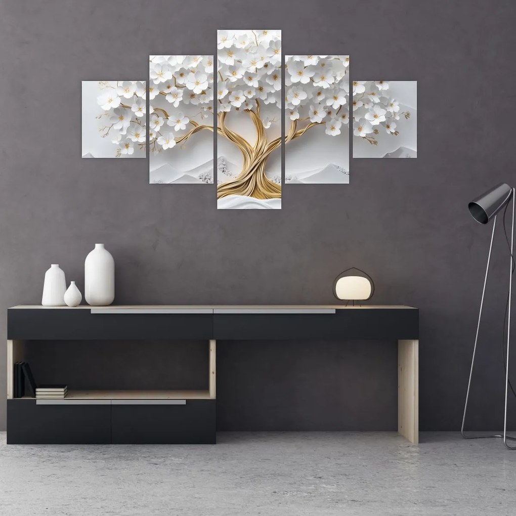 Obraz – Eleganckie drzewo życia 3D pełne kwiatów (125x70 cm)