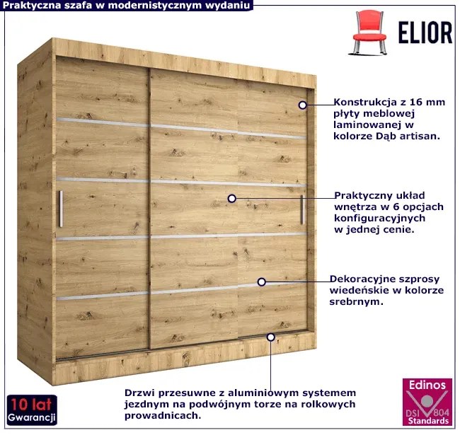 Szafa przesuwna dąb artisan 200 cm D5-H33