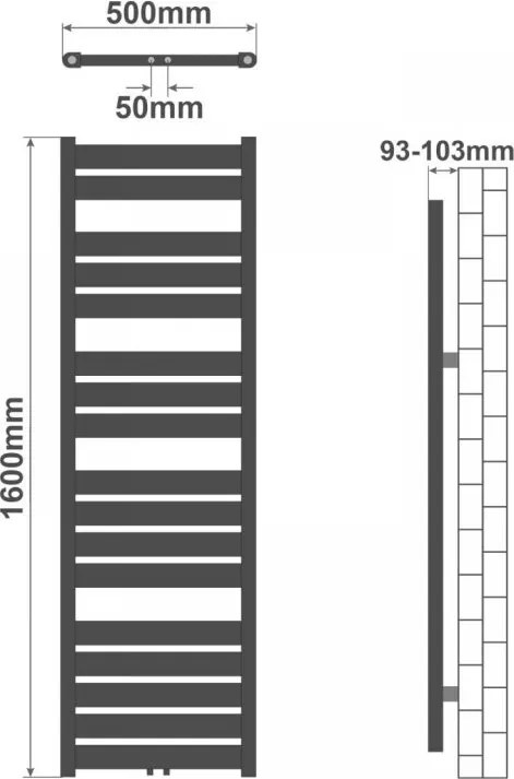 AQUAMARIN Grzejnik łazienkowy pionowy 1600 x 500 mm