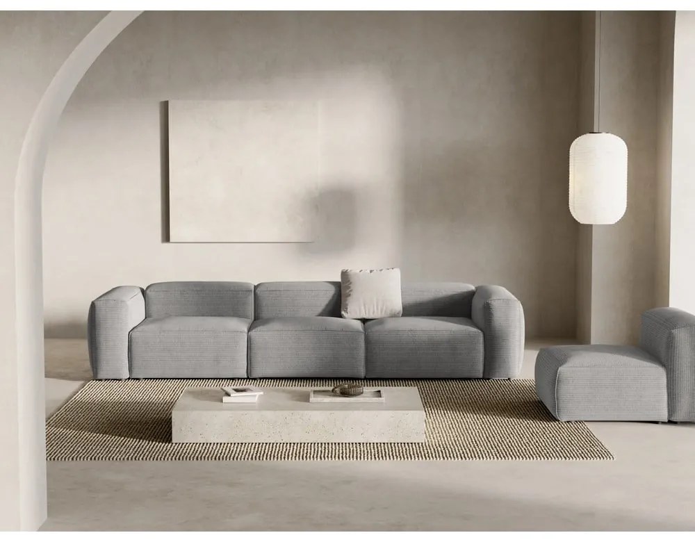 Jasnoszara sztruksowa sofa 364 cm Bergamo – Cosmopolitan Design