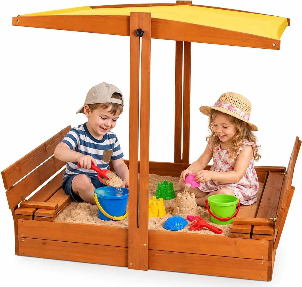 Dla dzieci piaskownica z daszkiem w kolorze żółtym 120 cm W2-P40
