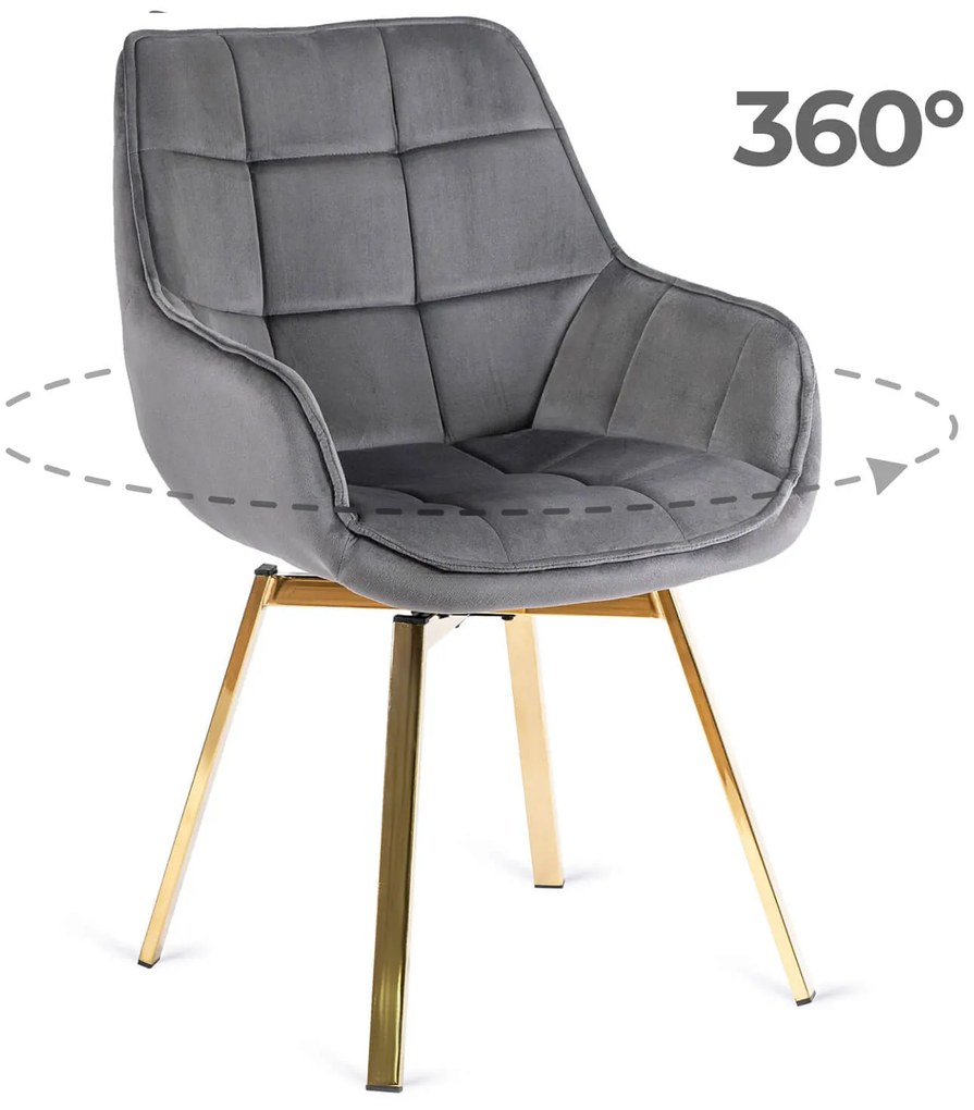 Krzesło Tapicerowane Obrotowe do Salonu MIA Szare Welurowe do Toaletki Glamour