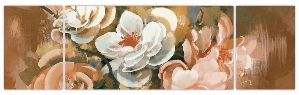 Obraz- Malowany bukiet kwiatów (170x50 cm)