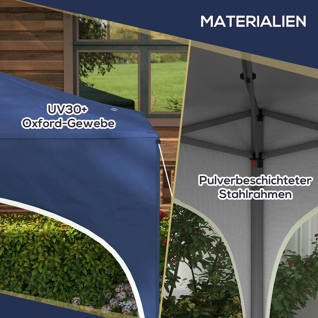 Outsunny Składany Pawilon, regulowany wysokość, Metalowe słupy, wytrzymała plandeka, w zestawie torba na ramię, 2,95 x 2,95 x 2,55m, Granatowy