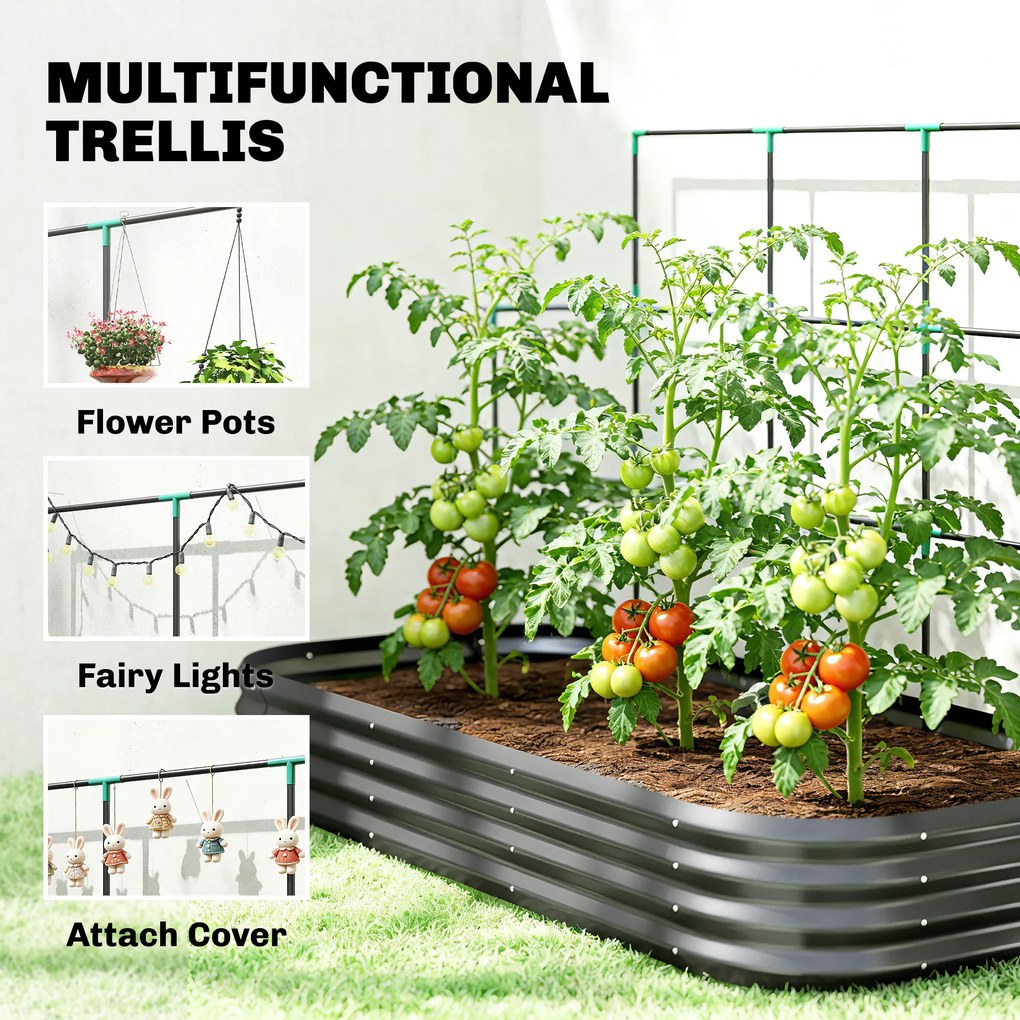 Outsunny Podwyższona grządka z kratką, metalowa donica z ochronnymi krawędziami i rękawiczkami 220 x 110 x 150 cm, ciemnoszara | Aosom PL