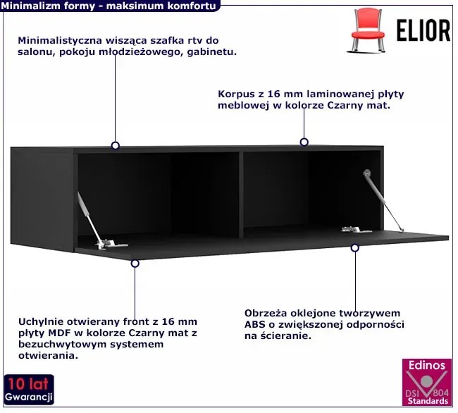 Czarna Wisząca Szafka Pod Tv 120 Cm E0-G64