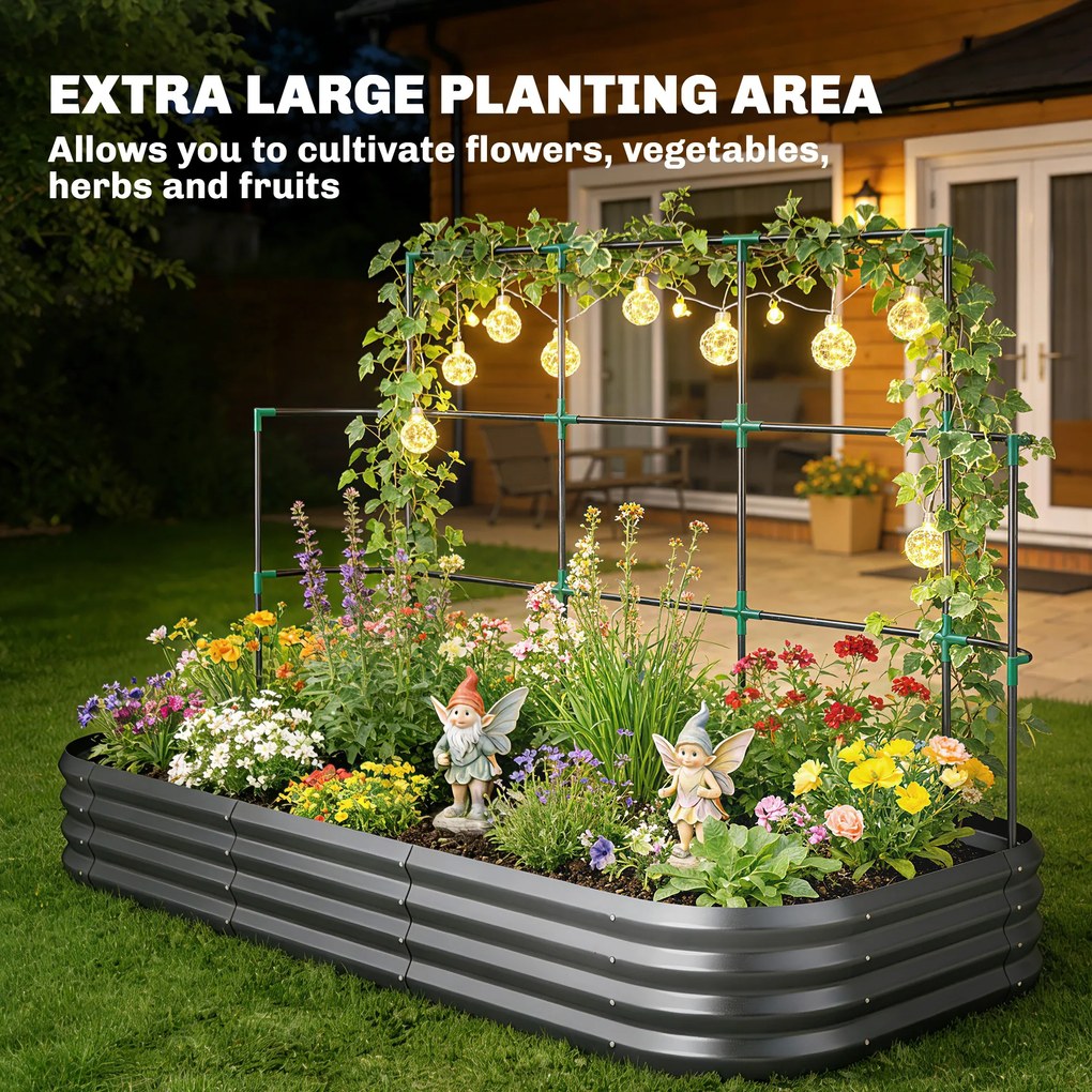Outsunny Podwyższona grządka z kratką, metalowa donica z ochronnymi krawędziami i rękawiczkami 220 x 110 x 150 cm, ciemnoszara | Aosom PL