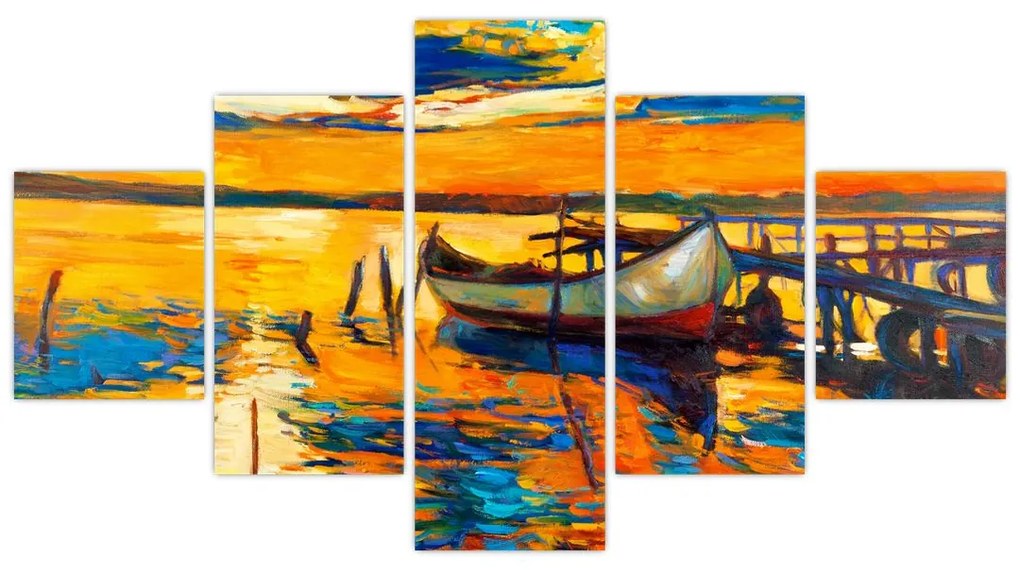 Obraz - Łódź o zachodzie słońca (125x70 cm)