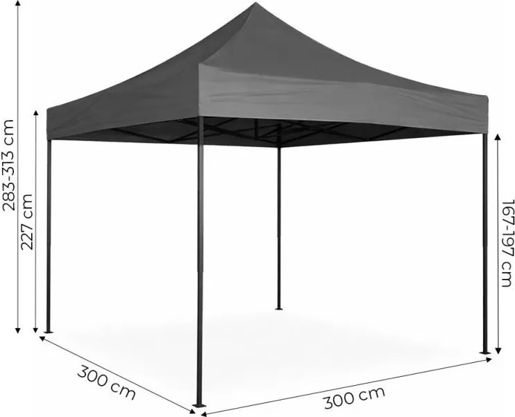 Pawilon ogrodowy, eventowy FG4, 3x3 m automatyczny - namiot z regulacją wysokości, szary