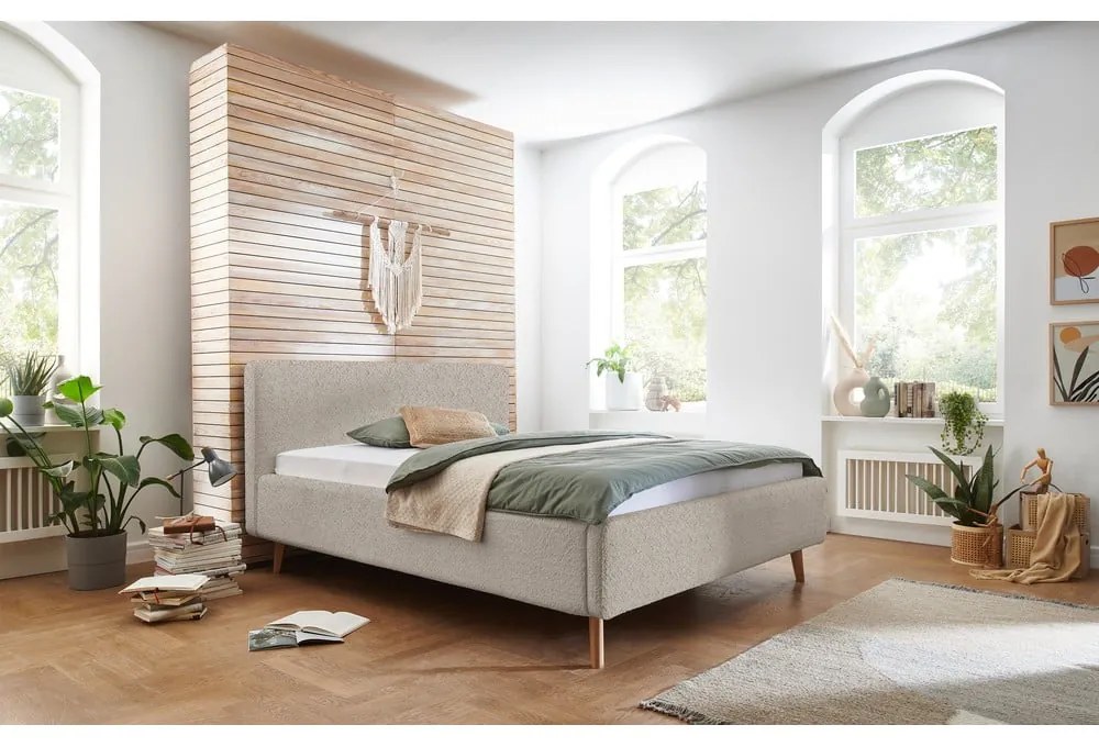 Beżowe tapicerowane łóżko dwuosobowe 180x200 cm Mattis – Meise Möbel
