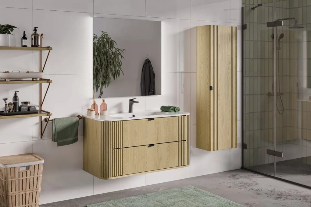 Szafka pod umywalkę OVALIA CREMONA 2S 100cm dąb cremona z umywalką wpuszczaną PURE COMAD