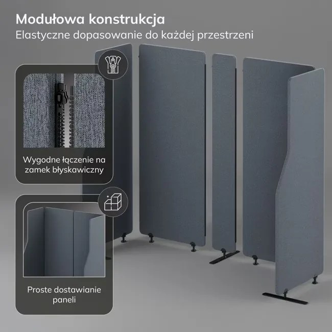 Parawan akustyczny, ścianka biurowa Carbon Fog, 260/145 cm: SADIE