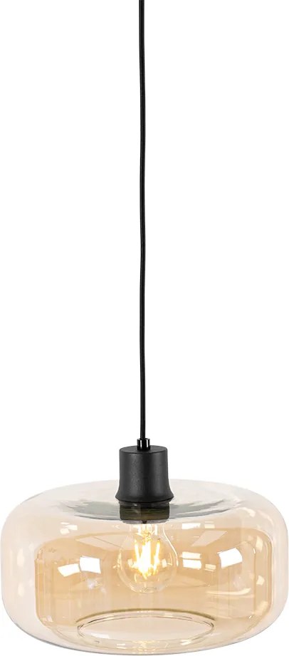 Inteligentna lampa wisząca czarna z bursztynowym szkłem z WiFi A60 - Bizle