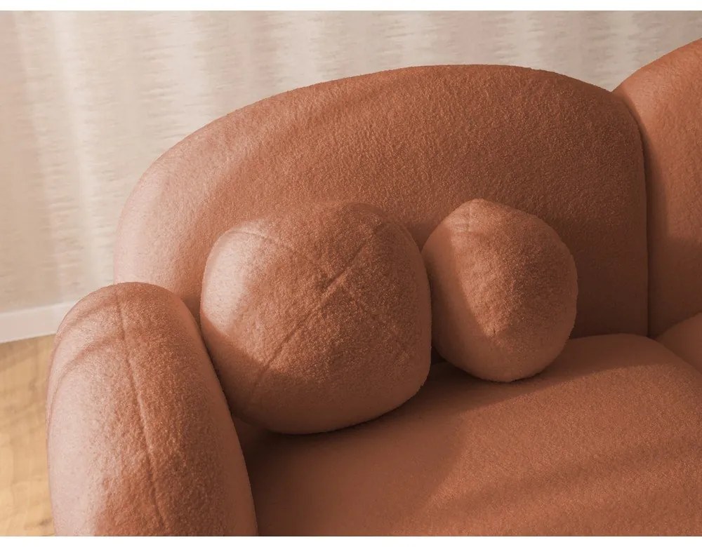 Narożnik z materiału bouclé (lewostronny/z szezlongiem) w kolorze terakoty Orbit – Ropez