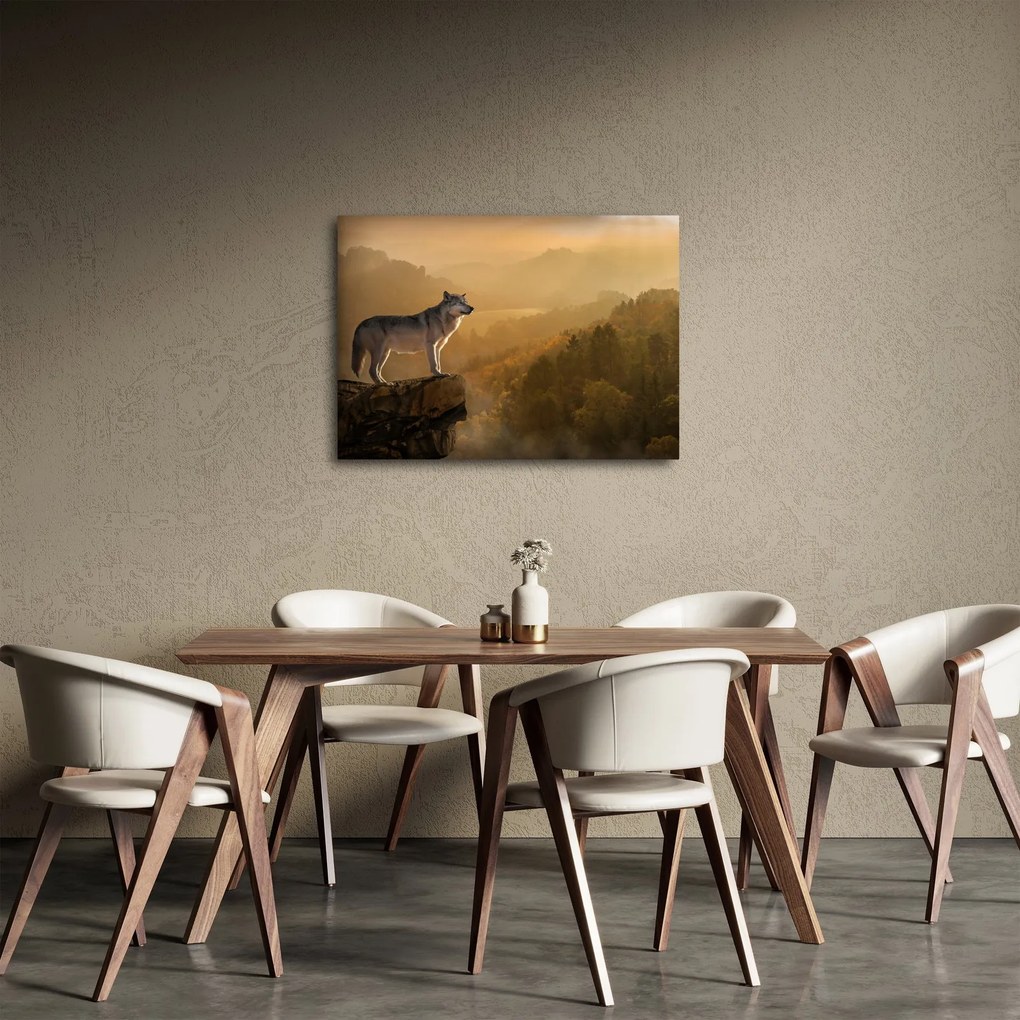 Obraz wilka na skale (70x50 cm)