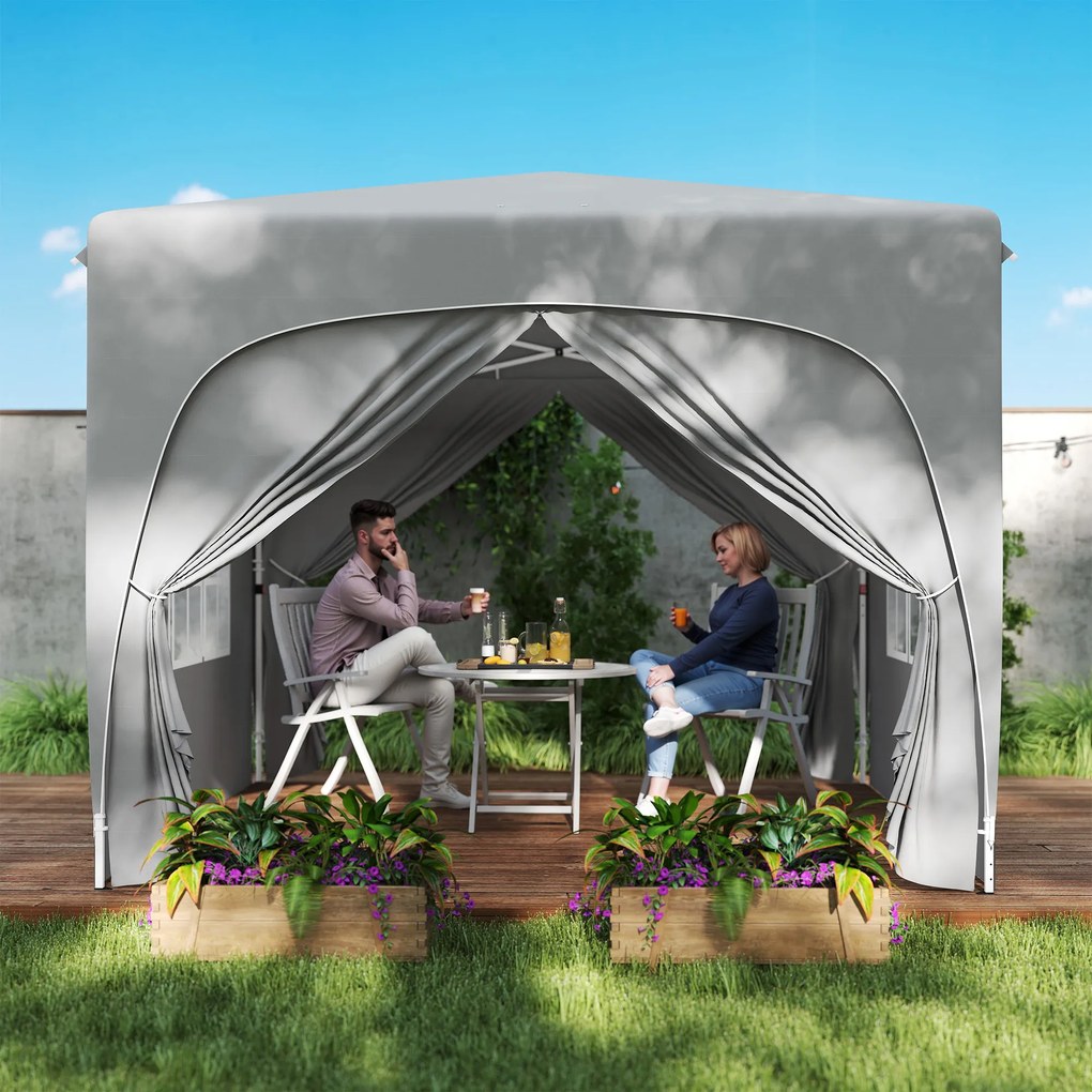 Outsunny Pawilon 3 x 3 m, Pop-Up Namiot Ogrodowy ze Ścianami Bocznymi i Torbą, UPF50+, Regulowana Wysokość, Jasnoszary