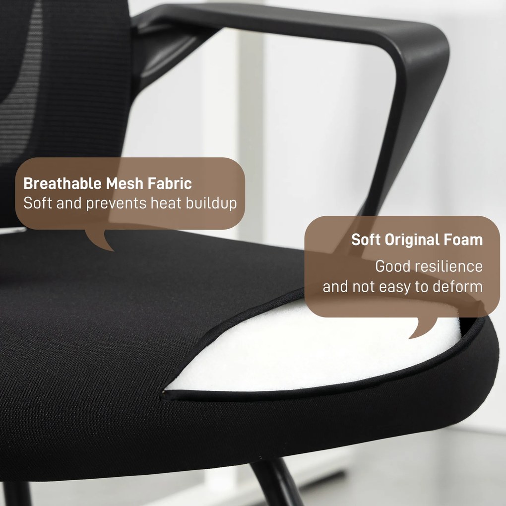 HOMCOM Krzesło biurowe z podłokietnikami, wsparciem lędźwiowym, siatkowym oparciem, do biura, sali konferencyjnej, czarne | Aosom PL