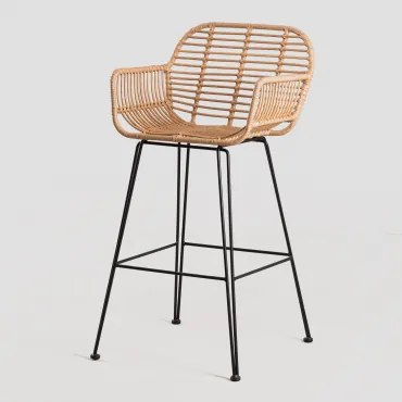 Zestaw 4 Wysokich Stołków Ogrodowych Z Syntetycznego Rattanu Eska Czarna & ↑75 Cm - Sklum