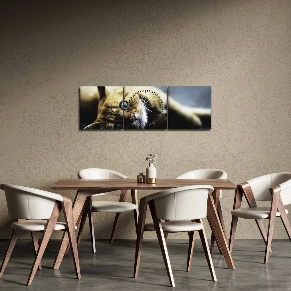 Obraz kota (z zegarem) (90x30 cm)