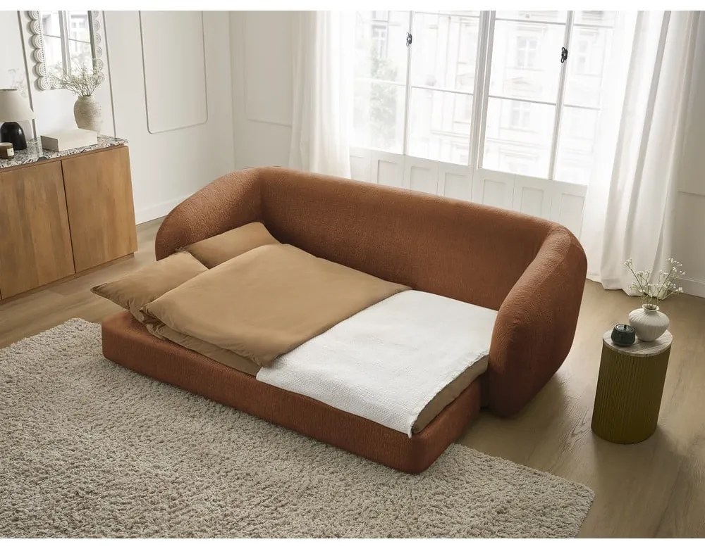 Ceglasta rozkładana sofa z tkaniny szenilowej 228 cm Neyo – Bobochic Paris