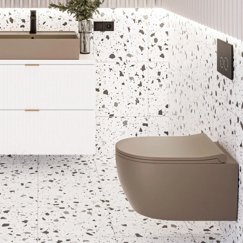 Miska WC wisząca rimless brązowa LERA cappuccino z deską wolnoopadającą typu Slim