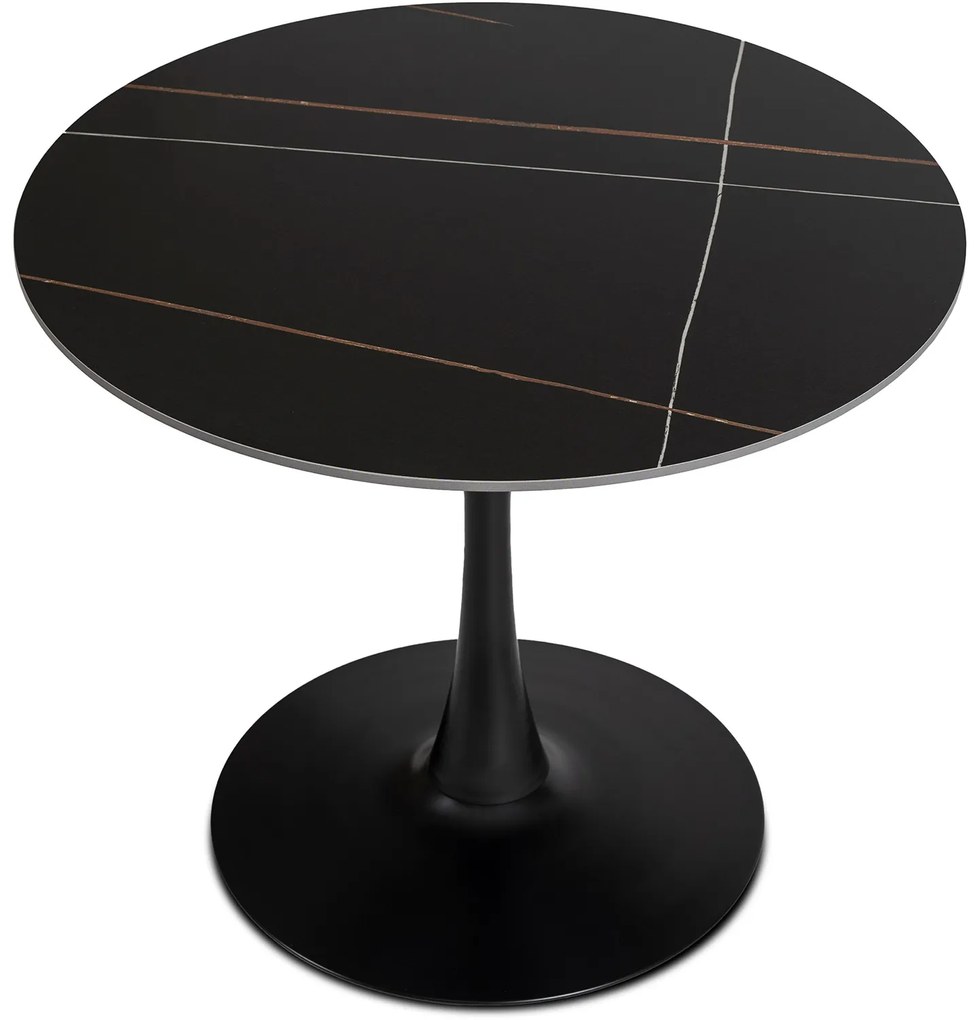 Stół Okrągły SANDER 90 cm Ceramiczny Czarny do Salonu Nowoczesny Loft