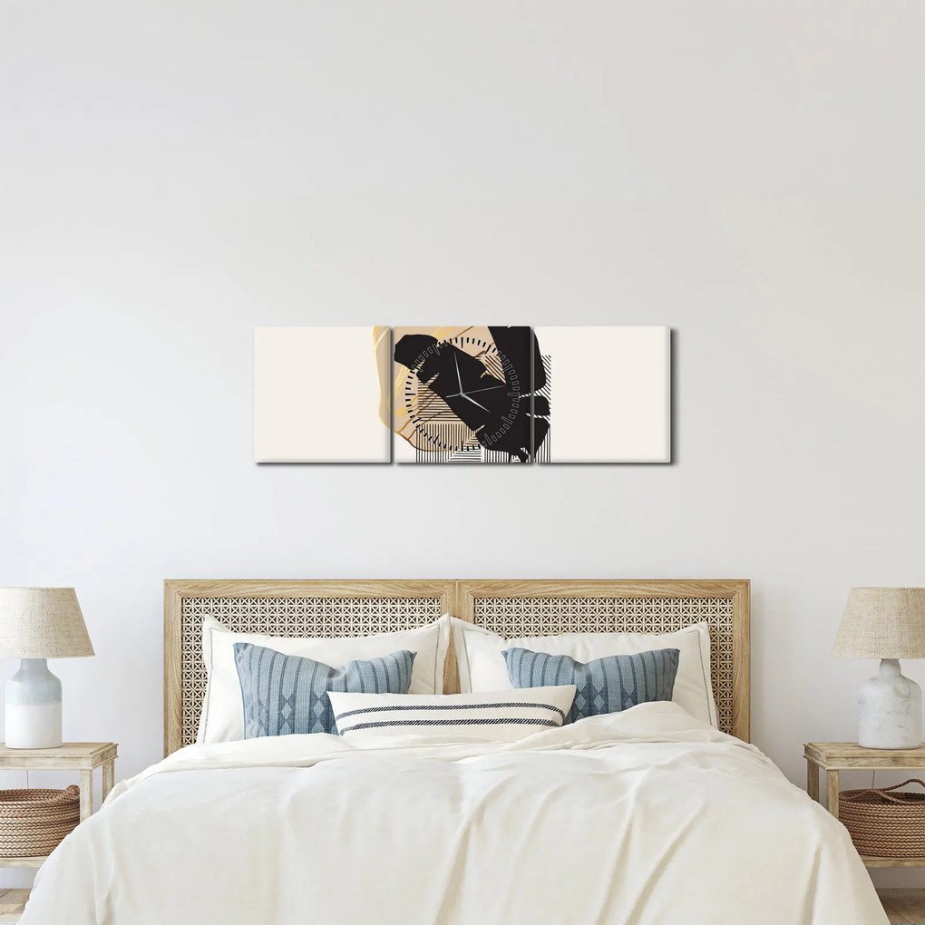 Obraz - Abstrakcja z tropikalnymi liśćmi N⁰4 (z zegarem) (90x30 cm)