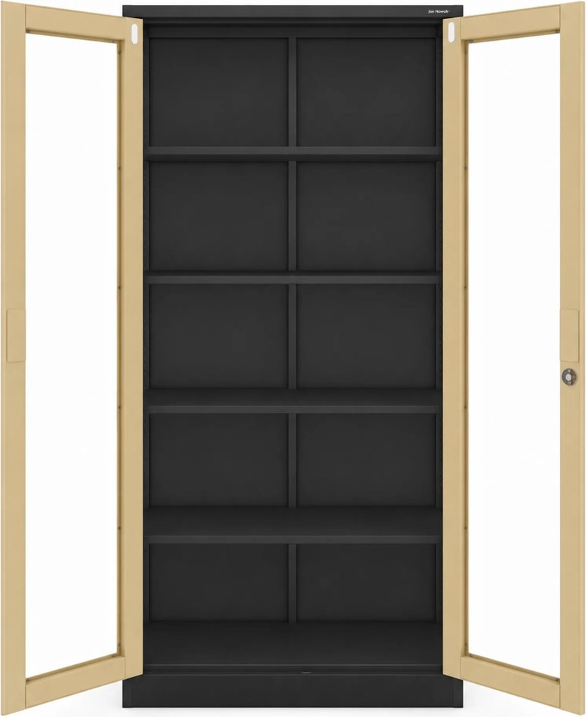 Szafa metalowa z witryną antracytowa / orzech: Eco Design AMELIA, 900 x 1850 x 400 mm