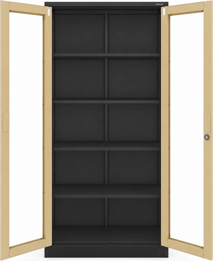 Witryna przeszklona metalowa wysoka z zamkiem antracytowa/orzech, 900x1850x400 mm: AMELIA Eco Design