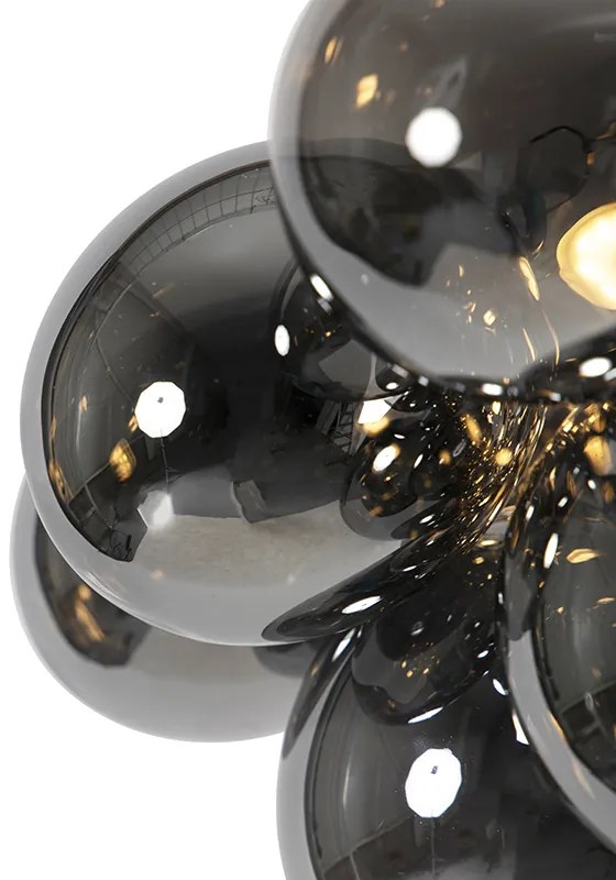 Designerska lampa sufitowa czarna z przydymionym szkłem 4-światłowa - UvasDesignerski Oswietlenie wewnetrzne