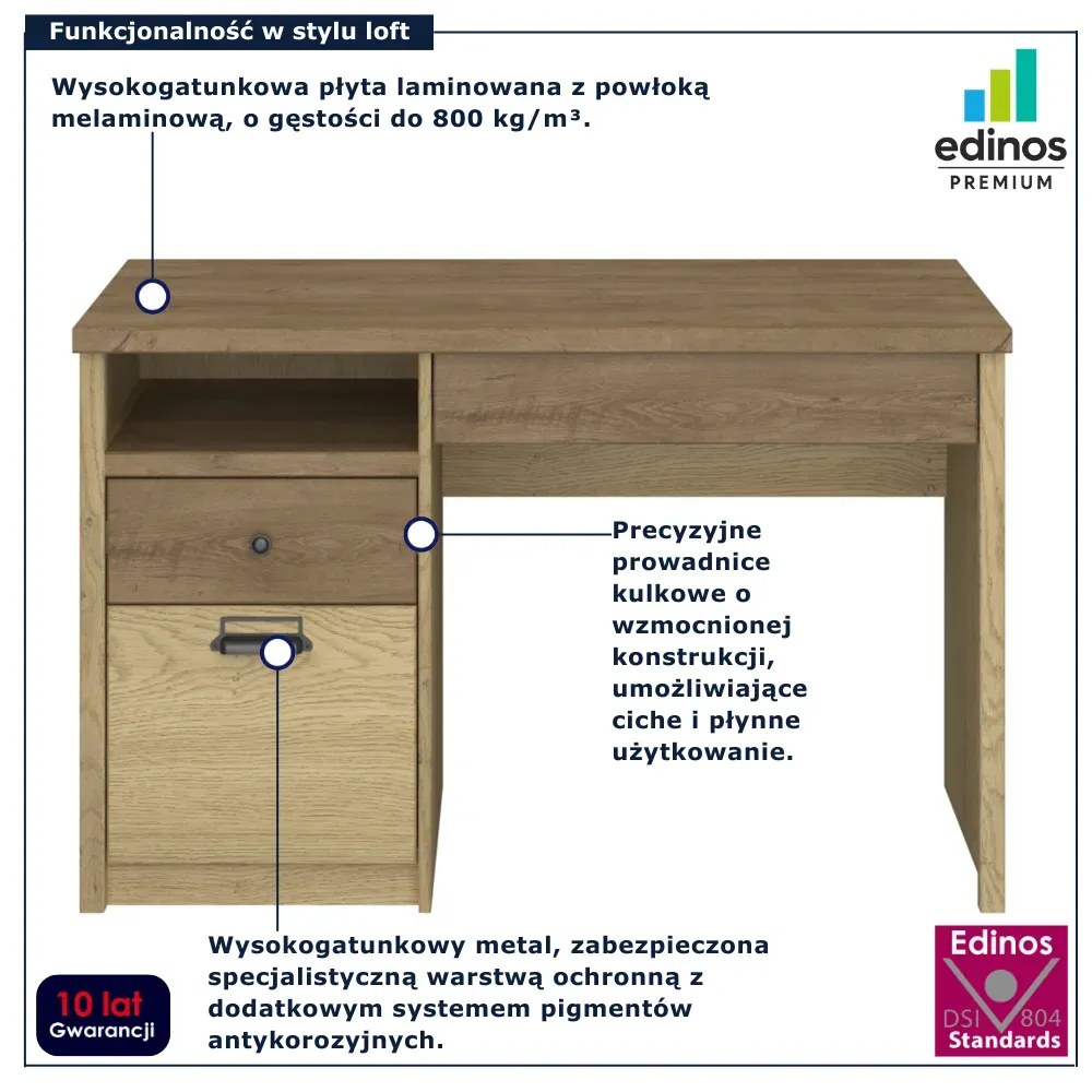 Industrialne biurko z szafką dąb cremona + dąb lefkas R8-D71