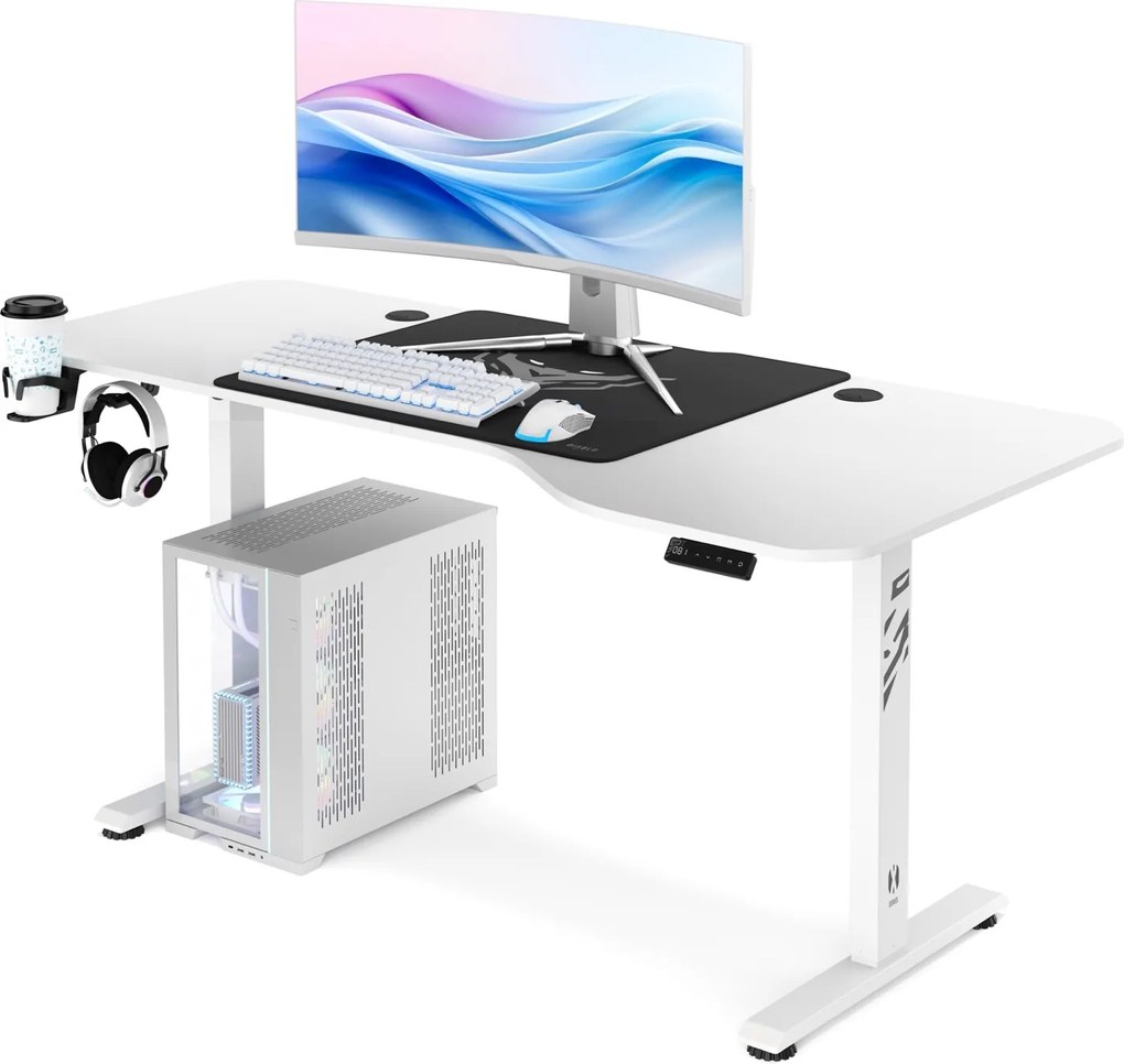 Biurko gamingowe z regulacją wysokości Diablo X-Tensio 160 cm, kolor biały