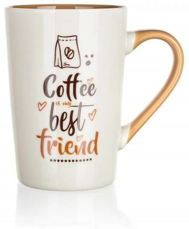 Banquet 4-częsciowy komplet kubków ceramicznych COFFE BEST FRIEND 450 ml, biały