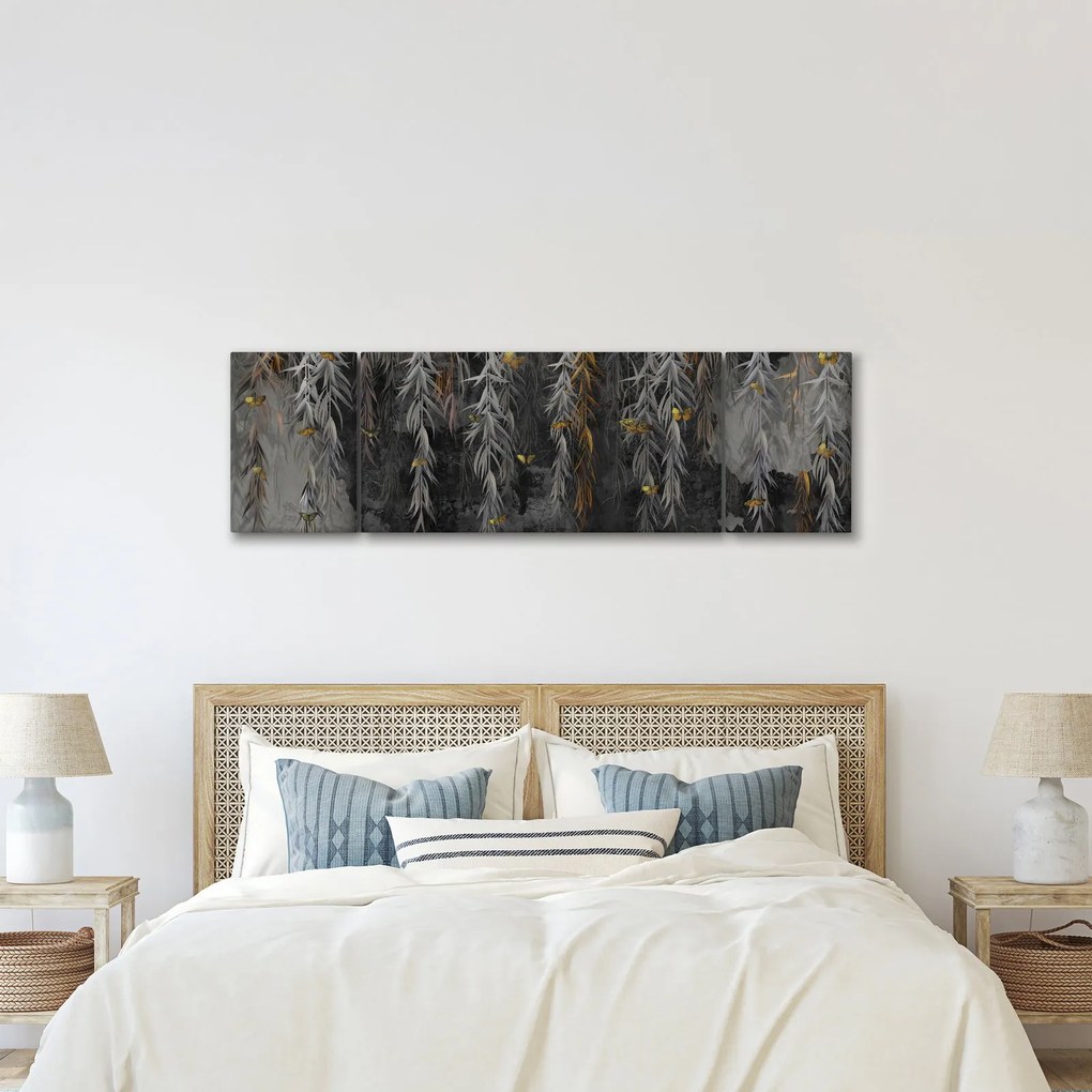 Obraz - Gałązki wierzby na czarnym tle (170x50 cm)