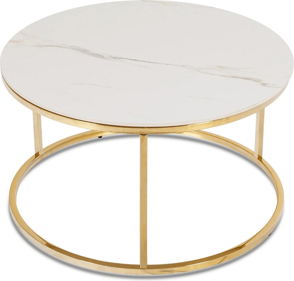 Stolik Kawowy VENICE 80 cm Biały Marmur/Złoty Nowoczesny Glamour