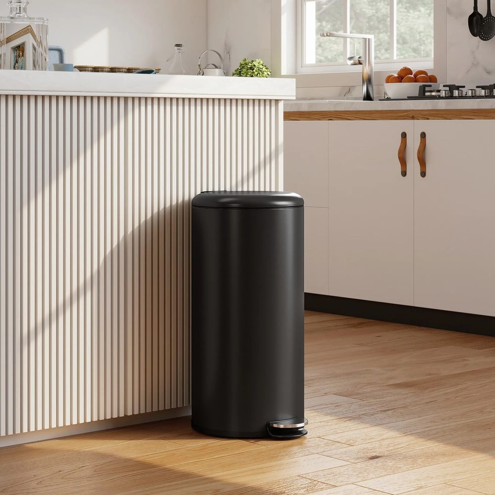 HOMCOM Kosz na śmieci 30 l pedałowy z pokrywą, wkładem wewnętrznym, funkcja miękkiego domyku 36 x 30 x 63,5 cm, czarny | Aosom PL
