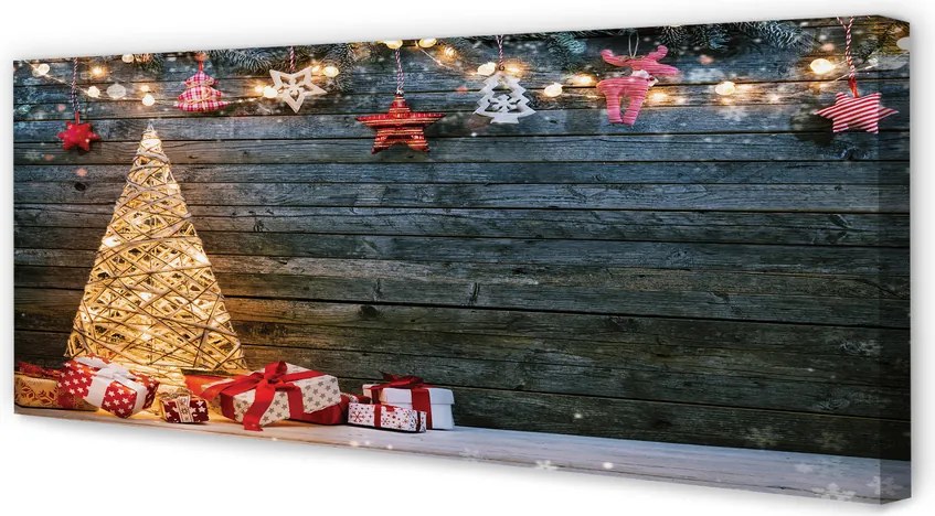 Zdjęcie na płótnie Prezenty, Choinka, Deski i Dekoracje