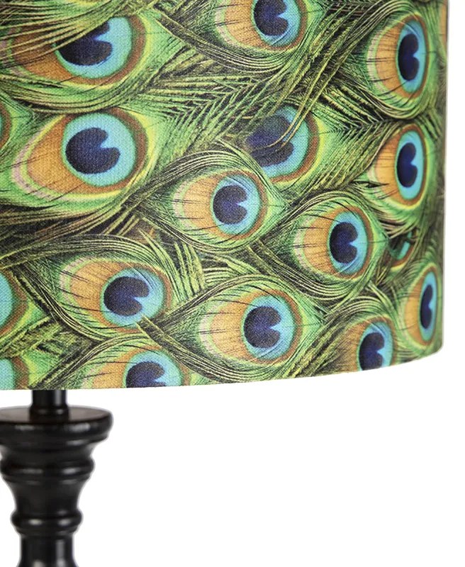 Lampa stojąca czarna z abażurem z aksamitu w kolorze pawiego złota 50 cm - Classico klasyczny/Antyczny Oswietlenie wewnetrzne
