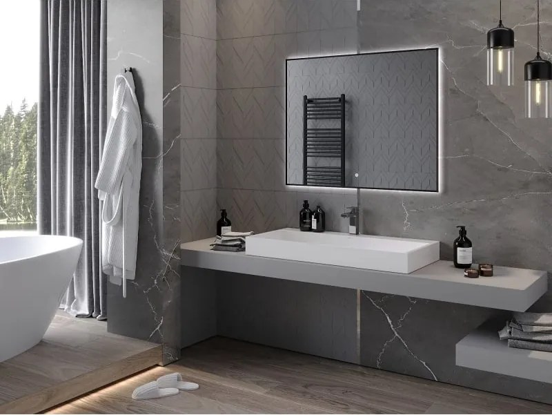 Mexen Erma lustro łazienkowe podświetlane 100 x 80 cm, LED 6000K, antypara, rama czarna - 9814-100-080-611-70
